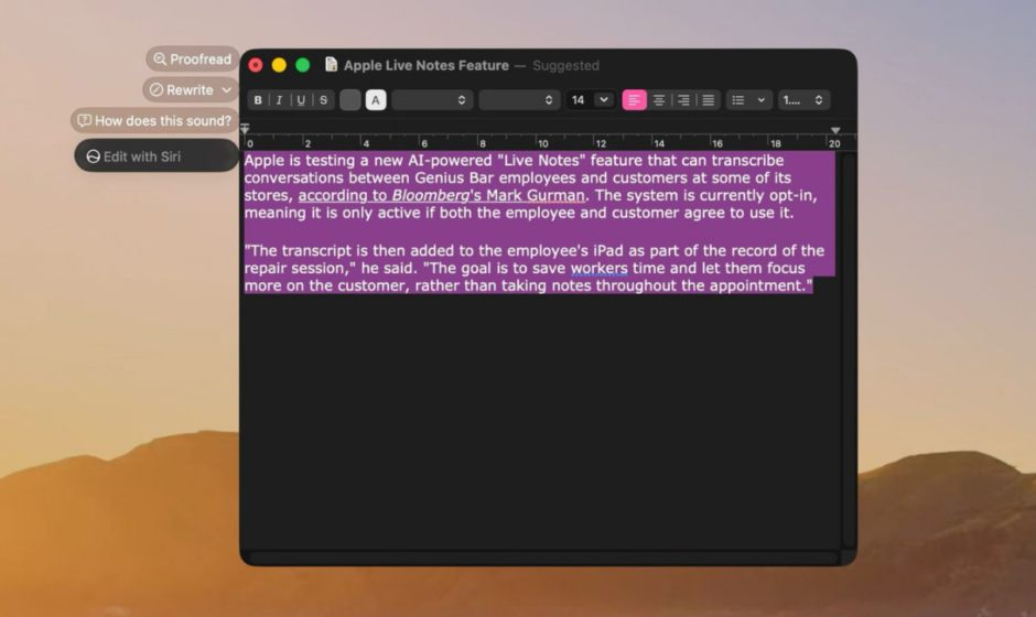 macOS 27-ის ბეტა ვერსიაში Siri-ს ტექსტური რედაქტირების ახალი პანელი გამოჩნდა