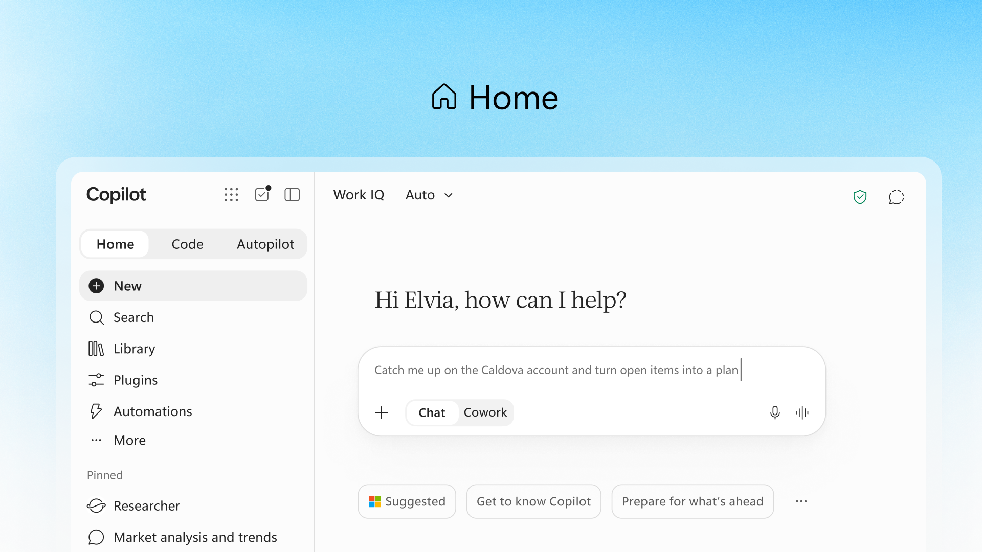 Microsoft Copilot Home - Chat და Cowork
