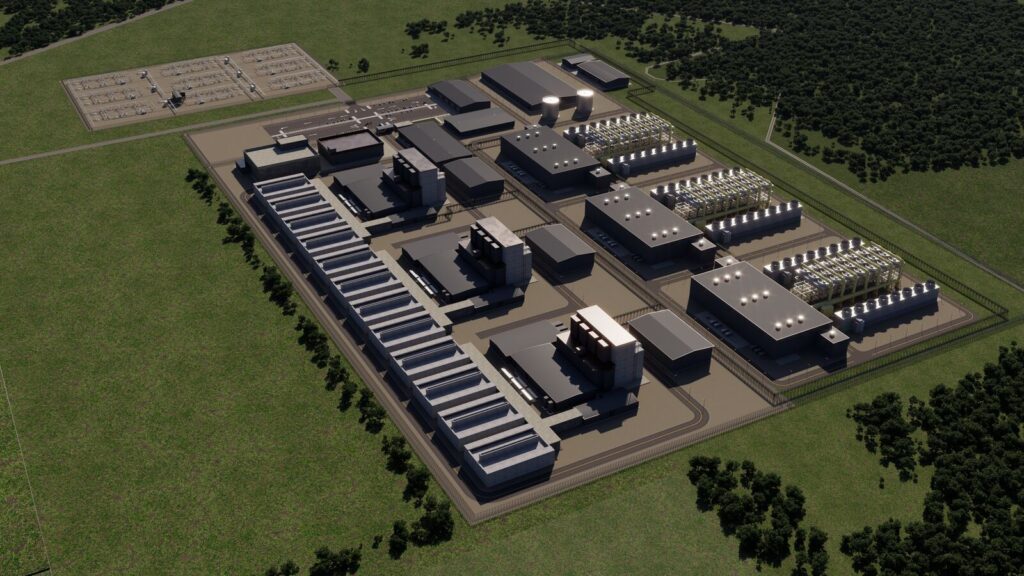 Another view of the proposed Indiana plant with 12 small modular reactors (Amazon / X-energy)