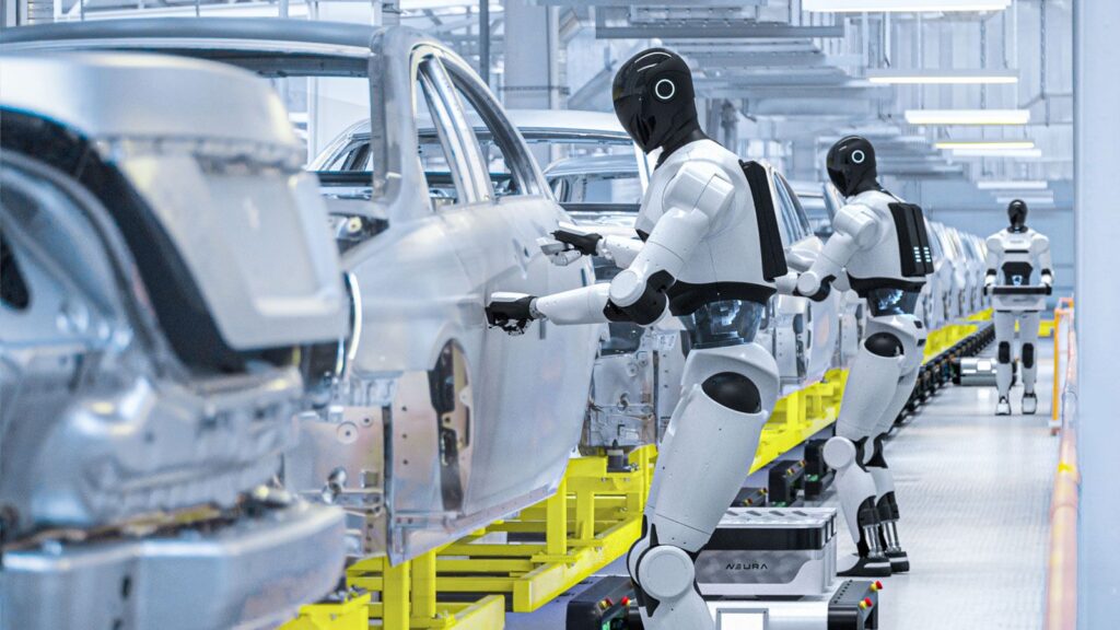 NEURA Robotics 4NE1 humanoid on an automotive assembly line