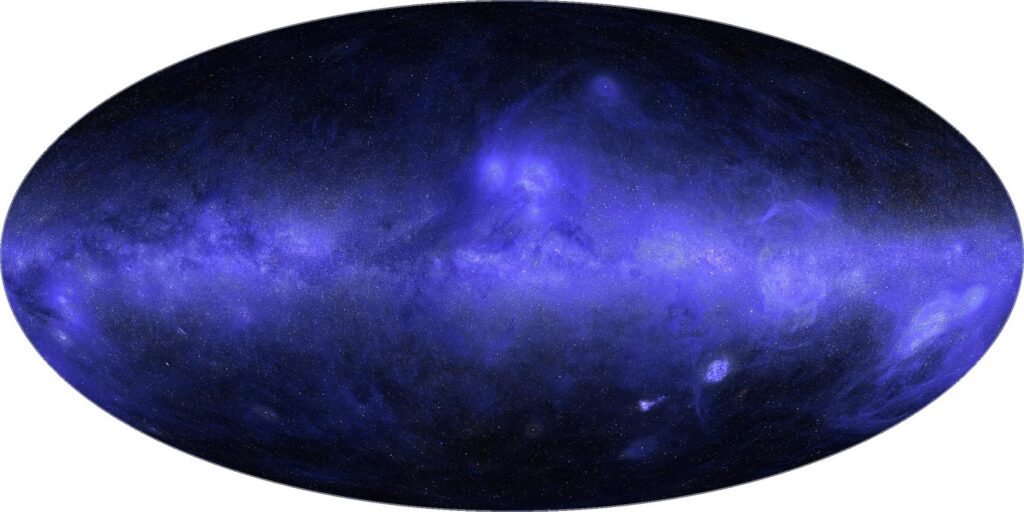 The whole sky in ultraviolet light, map made with Claude Science (Anthropic)