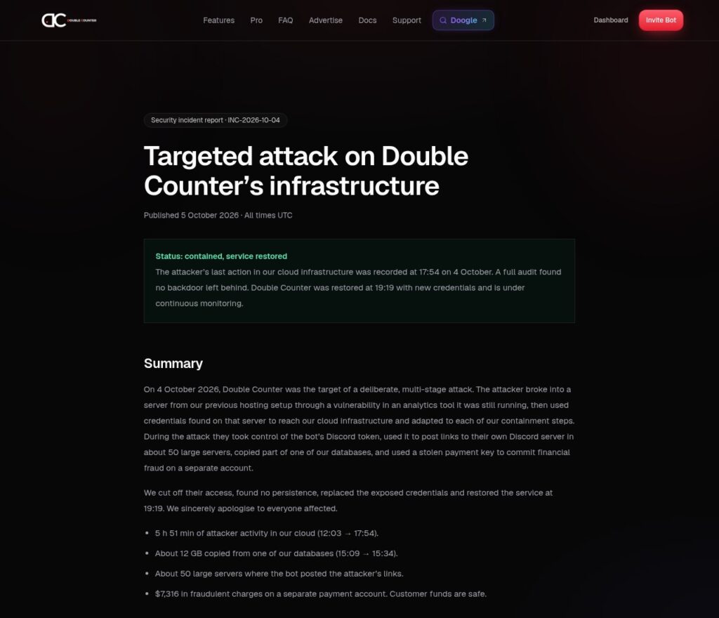 Double Counter security incident report INC-2026-10-04, screenshot