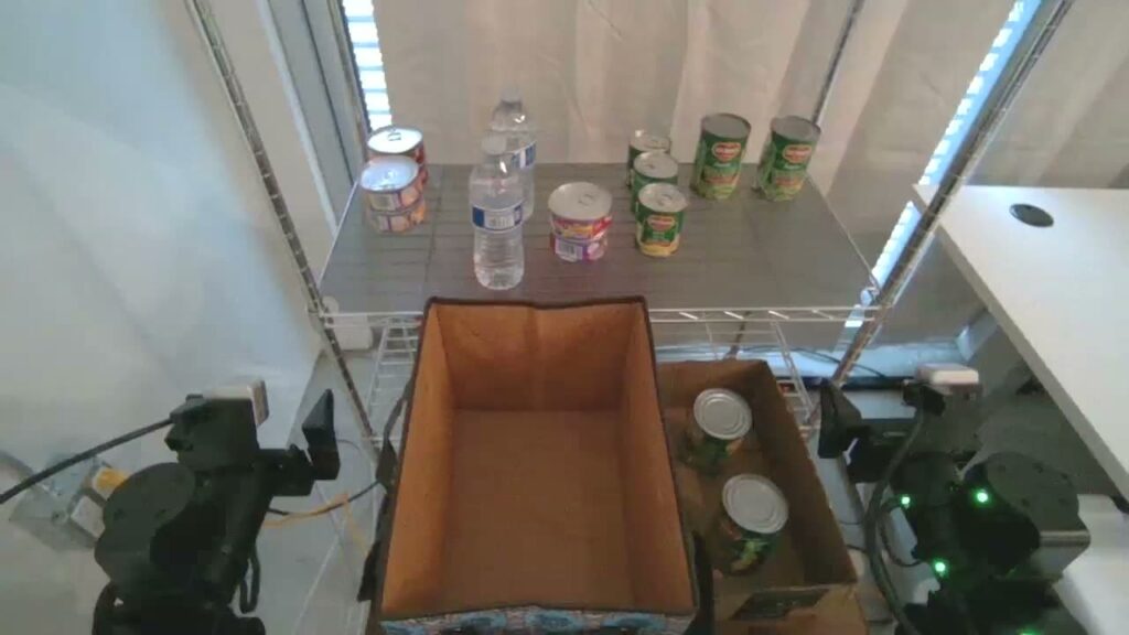 Dream-1 packing cans and bottles from a shelf into a box (Dream Labs)