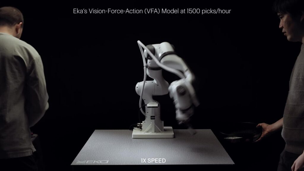 Eka robot arm during the fast picking demo (Eka Robotics, video still)