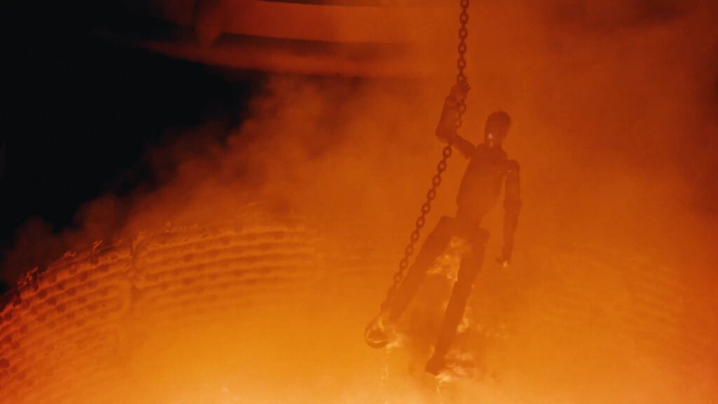 Figure 02 robot above molten steel at the Imatra foundry, Figure film frame