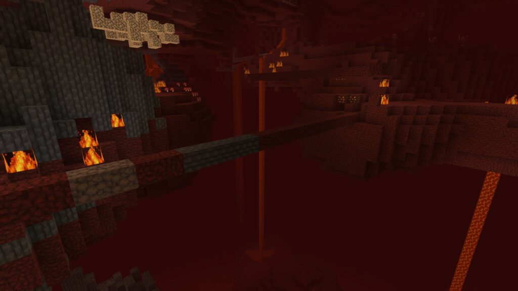 A bridge over lava in the Nether (in-game render, Faldor et al.)