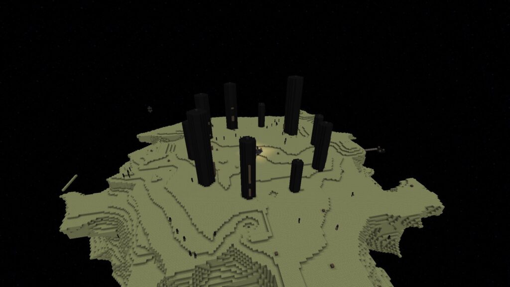The End island where the Ender Dragon was defeated (in-game render, Faldor et al.)
