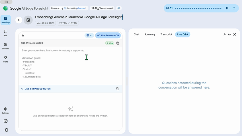 Google AI Edge Foresight retrieval and live chat UI demo