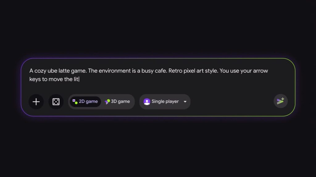 Playground prompt box: Describe a game to start building