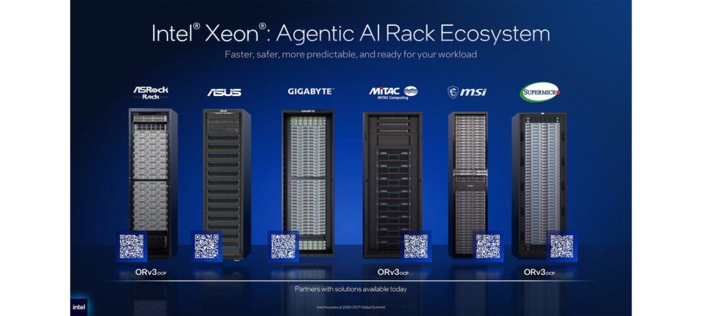 Xeon-based agentic AI racks from Intel partners, many on Open Rack v3 (Intel Corporation)