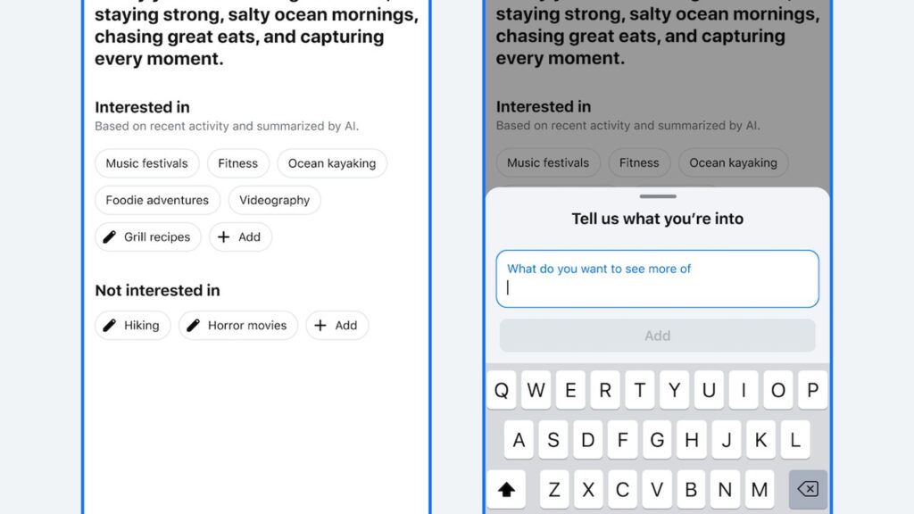Your Algorithm topic controls on Facebook (Meta via TechCrunch)