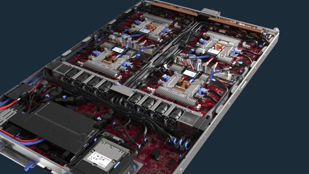 Maia 300 chip to server to rack render (Microsoft)