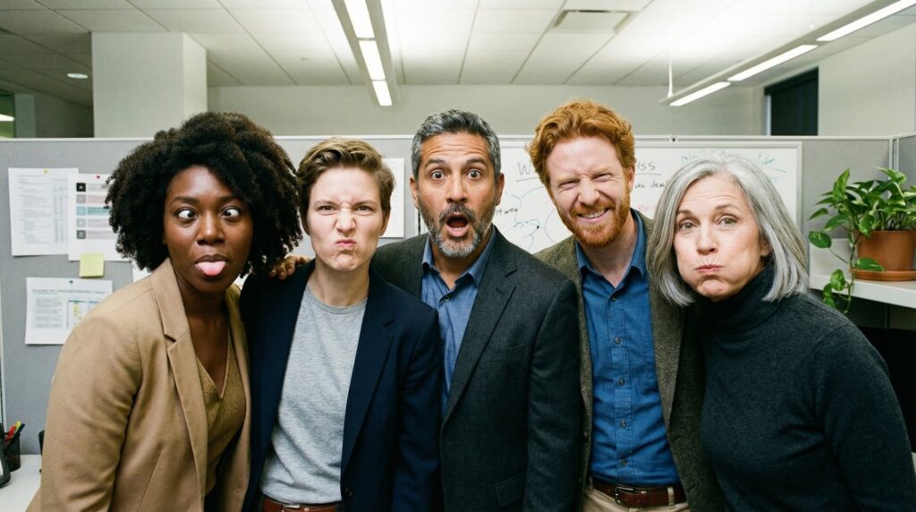 Multi-reference office group photo