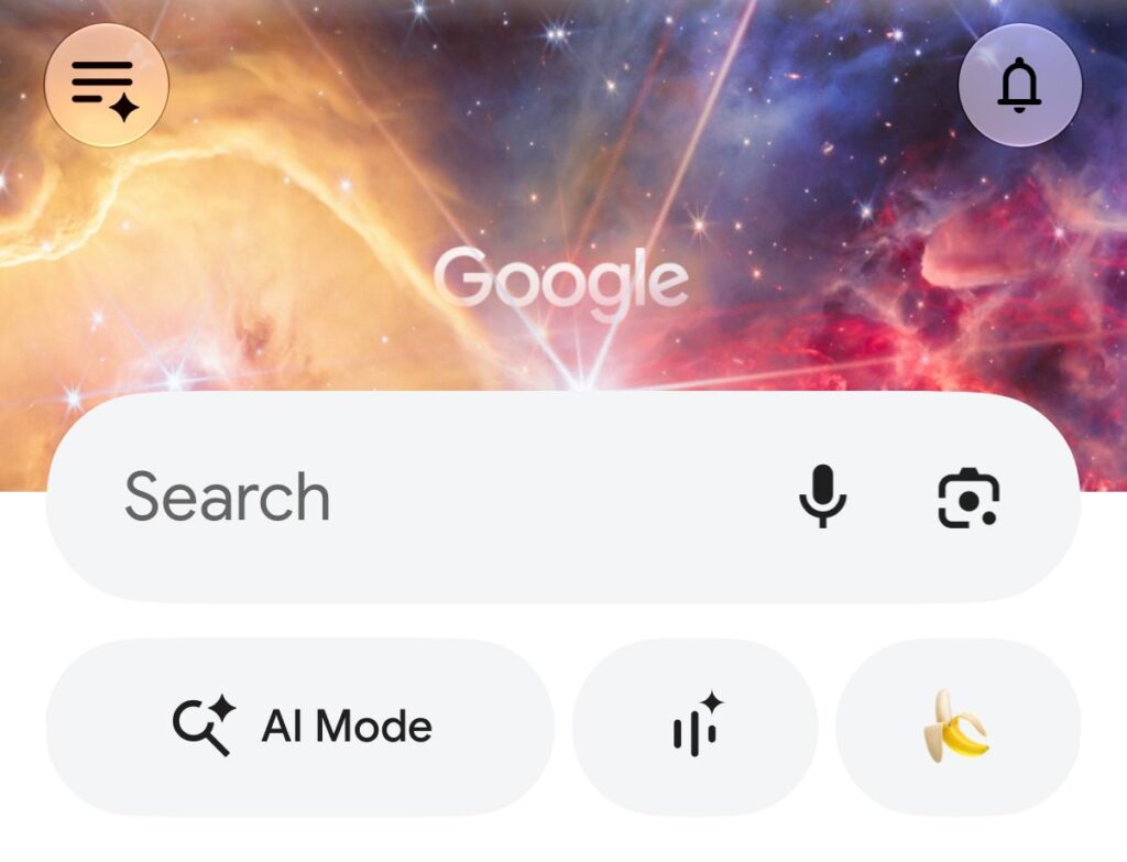 Google app AI Mode banana button under Search