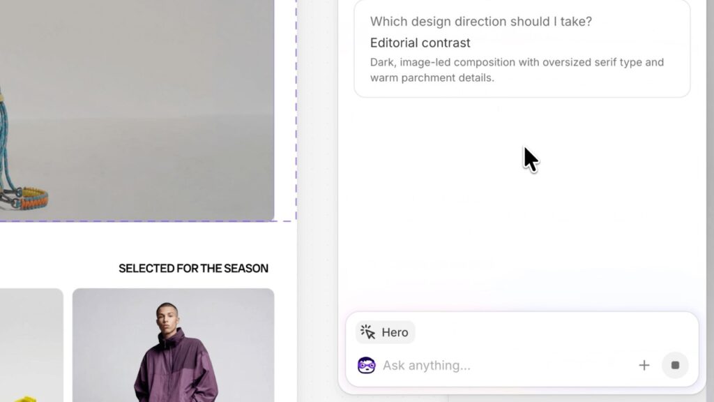 Merchant asking Sidekick to change a hero section in Shopify Canvas