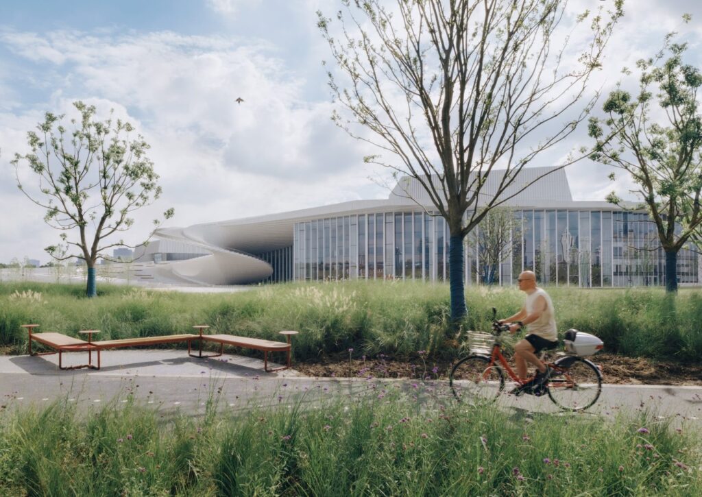 Shanghai Grand Opera House by Snøhetta with its spiral staircase rising to a public roof (Snøhetta), photo 3 (Snøhetta (photos: Yumeng Zhu, Tian Fangfang, Chen Hao, StudioSZ, via Dezeen and Snøhetta))